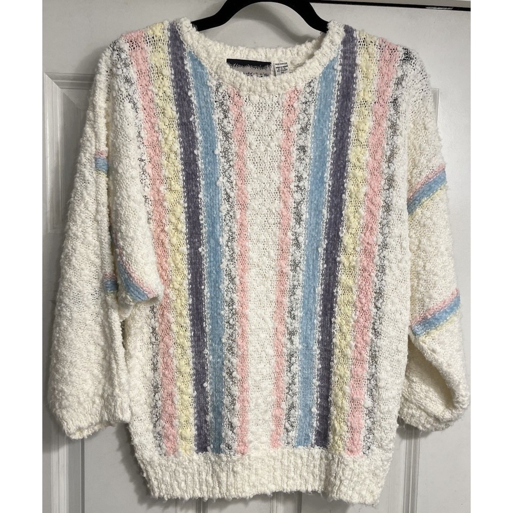 Vintage Bramble Sweater Rainbow Stripes Cottagecore Grandma Sz Med‎ Chenille